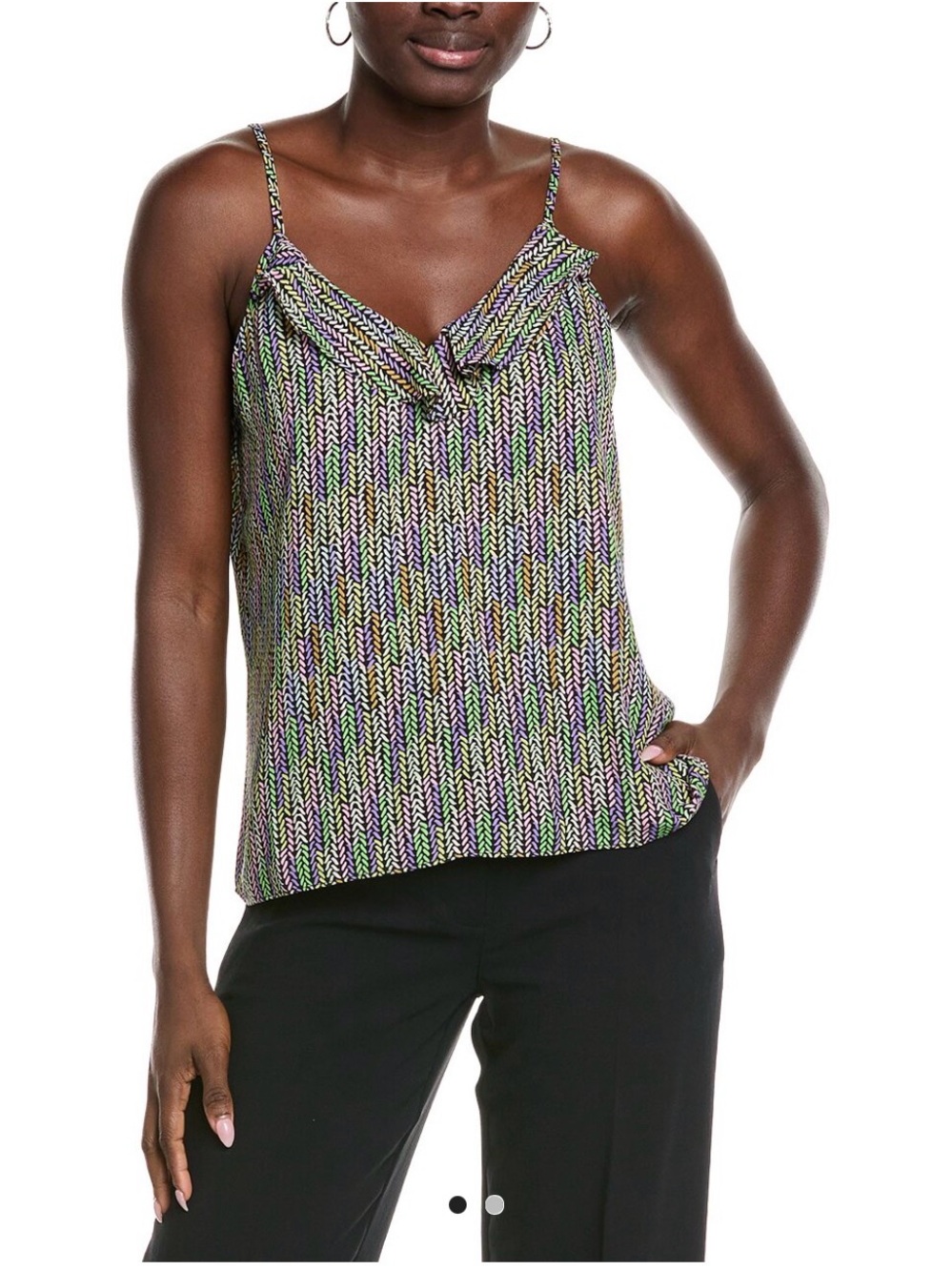 CAbi Multicolor Print Ruffle Cami Blouse Size M Adjustable Straps